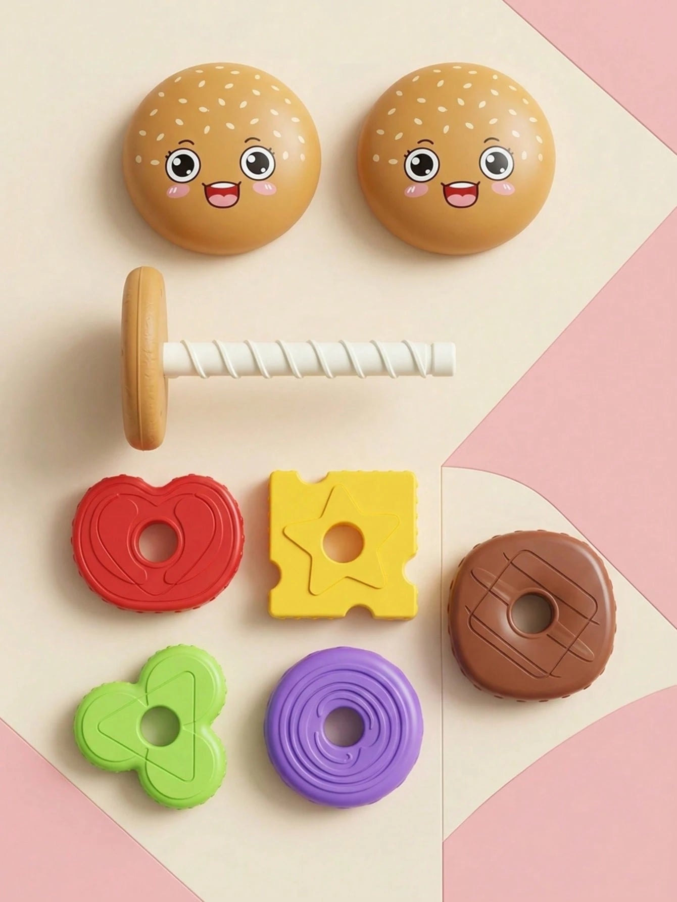 5/7 Layer Educational Stacking Burger Shape Toy, Creative Cartoon Sensory Spin Stacking Rings Toy, Multi-Color & Rotation Puzzle- Featuring Vibrant Colors To Aid In Recognition, Enhance Hand-Eye Coor