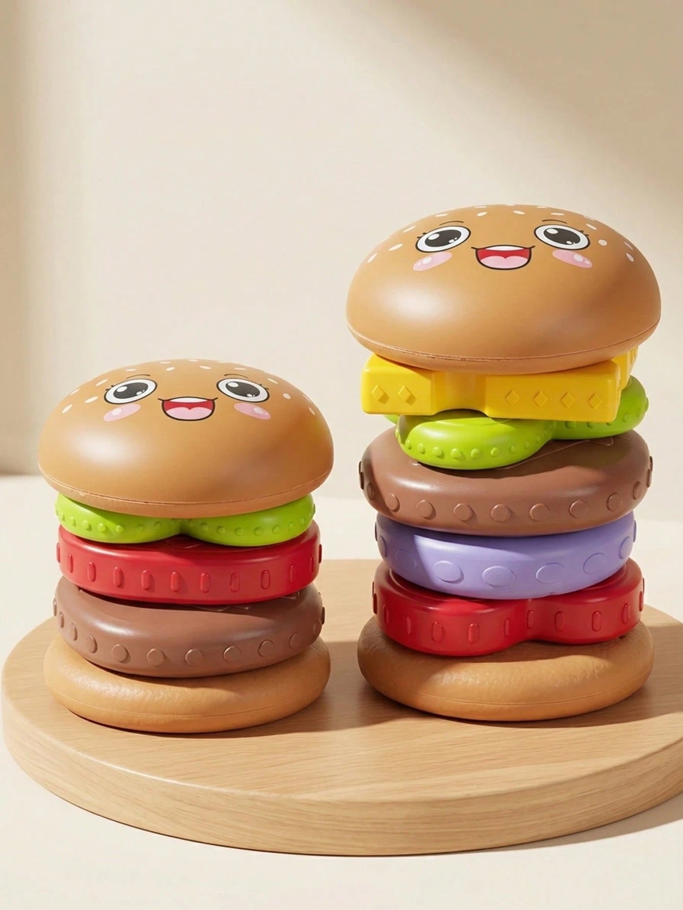 5/7 Layer Educational Stacking Burger Shape Toy, Creative Cartoon Sensory Spin Stacking Rings Toy, Multi-Color & Rotation Puzzle- Featuring Vibrant Colors To Aid In Recognition, Enhance Hand-Eye Coor