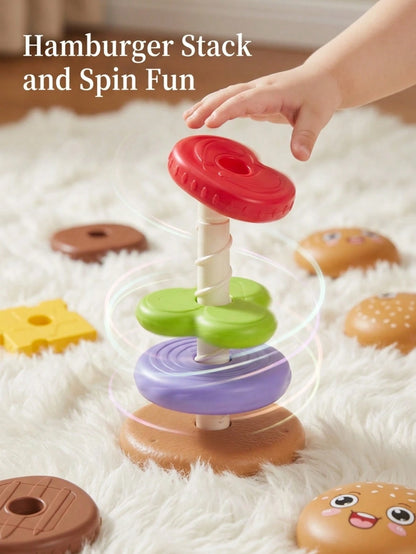 5/7 Layer Educational Stacking Burger Shape Toy, Creative Cartoon Sensory Spin Stacking Rings Toy, Multi-Color & Rotation Puzzle- Featuring Vibrant Colors To Aid In Recognition, Enhance Hand-Eye Coor