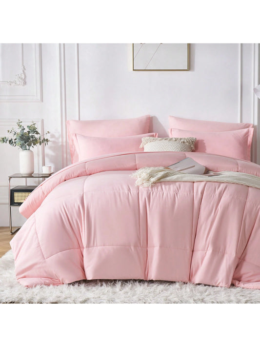 5/7-Piece Solid Colour Checkered Bed Comforter Sets Queen- Soft Microfiber, Lightweight, All-Season, Twin/Full/Queen/King Size Bed In A Bag, Quilt Set With Breathable Fabric And Easy Care,Summer Bedd