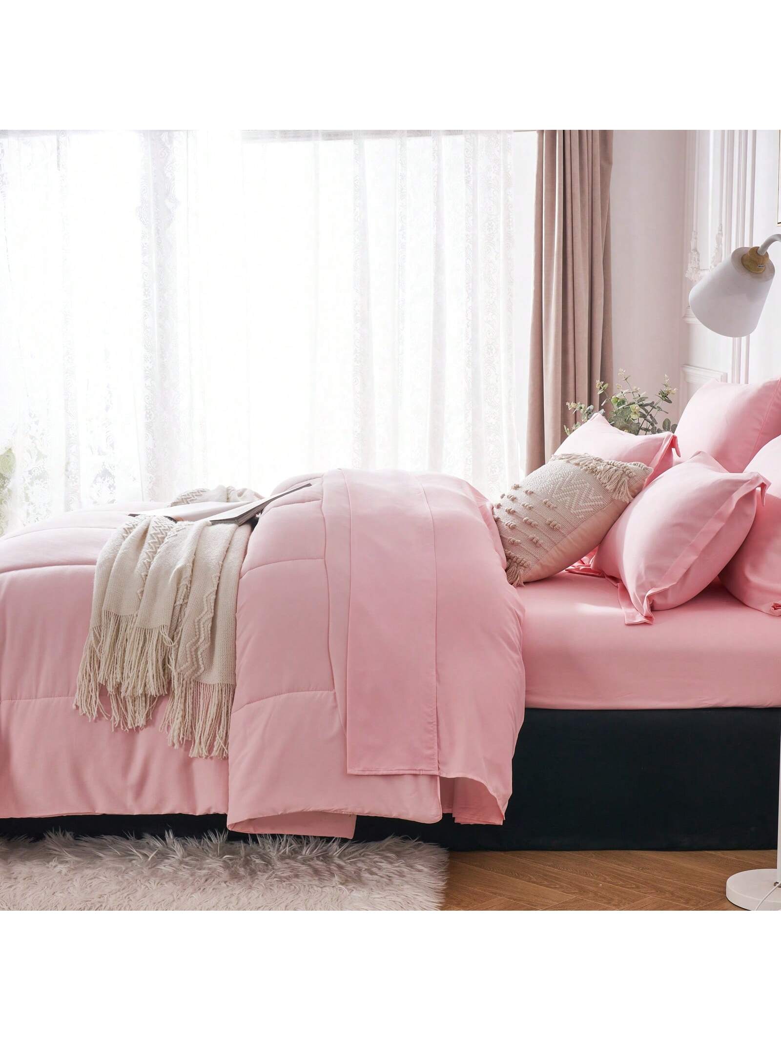 5/7-Piece Solid Colour Checkered Bed Comforter Sets Queen- Soft Microfiber, Lightweight, All-Season, Twin/Full/Queen/King Size Bed In A Bag, Quilt Set With Breathable Fabric And Easy Care,Summer Bedd