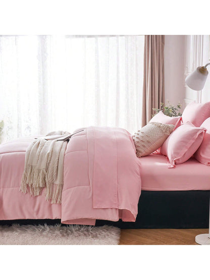 5/7-Piece Solid Colour Checkered Bed Comforter Sets Queen- Soft Microfiber, Lightweight, All-Season, Twin/Full/Queen/King Size Bed In A Bag, Quilt Set With Breathable Fabric And Easy Care,Summer Bedd