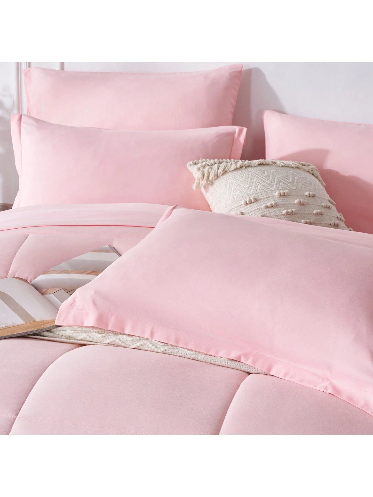 5/7-Piece Solid Colour Checkered Bed Comforter Sets Queen- Soft Microfiber, Lightweight, All-Season, Twin/Full/Queen/King Size Bed In A Bag, Quilt Set With Breathable Fabric And Easy Care,Summer Bedd