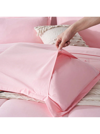 5/7-Piece Solid Colour Checkered Bed Comforter Sets Queen- Soft Microfiber, Lightweight, All-Season, Twin/Full/Queen/King Size Bed In A Bag, Quilt Set With Breathable Fabric And Easy Care,Summer Bedd