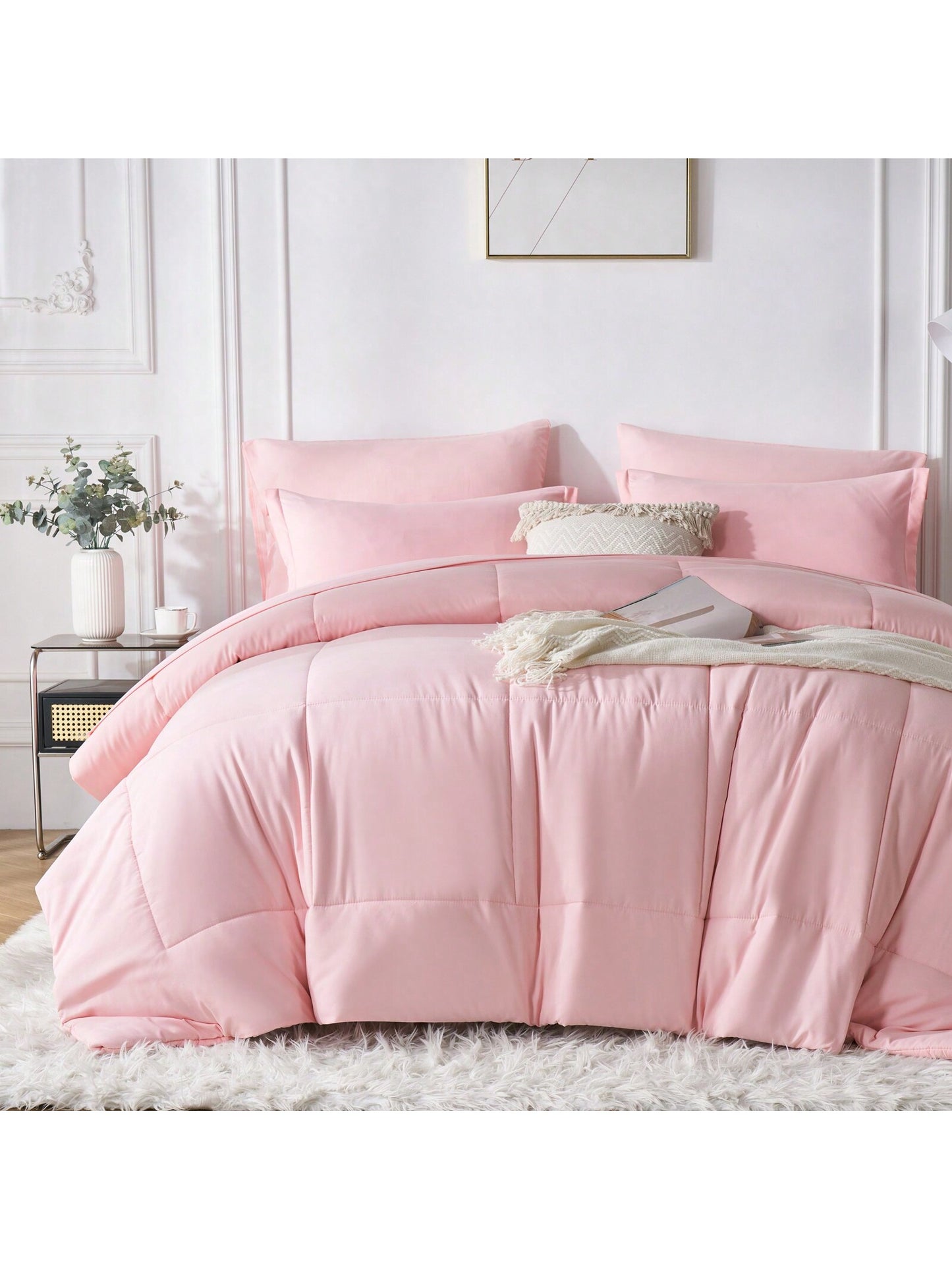 5/7-Piece Solid Colour Checkered Bed Comforter Sets Queen- Soft Microfiber, Lightweight, All-Season, Twin/Full/Queen/King Size Bed In A Bag, Quilt Set With Breathable Fabric And Easy Care,Summer Bedd