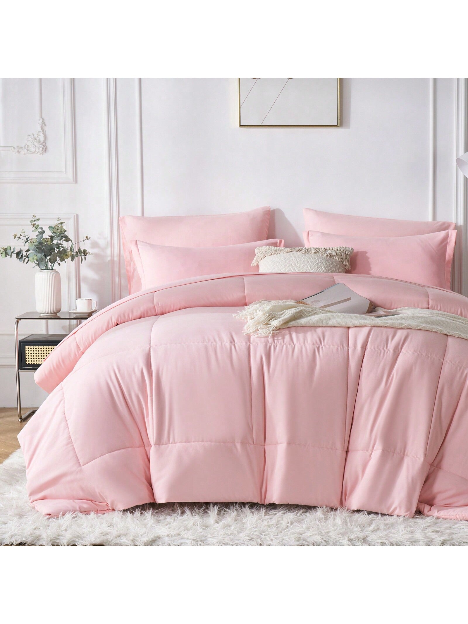 5/7-Piece Solid Colour Checkered Bed Comforter Sets Queen- Soft Microfiber, Lightweight, All-Season, Twin/Full/Queen/King Size Bed In A Bag, Quilt Set With Breathable Fabric And Easy Care,Summer Bedd