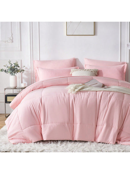 5/7-Piece Solid Colour Checkered Bed Comforter Sets Queen- Soft Microfiber, Lightweight, All-Season, Twin/Full/Queen/King Size Bed In A Bag, Quilt Set With Breathable Fabric And Easy Care,Summer Bedd