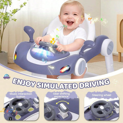 5 In 1 Baby Walker With Rocking, Push & Trolley Modes, Foldable, Steering Wheel, Music, 3 Height Adjustable, Anti-Slip Pads, 6-18 Months,Dark Blue