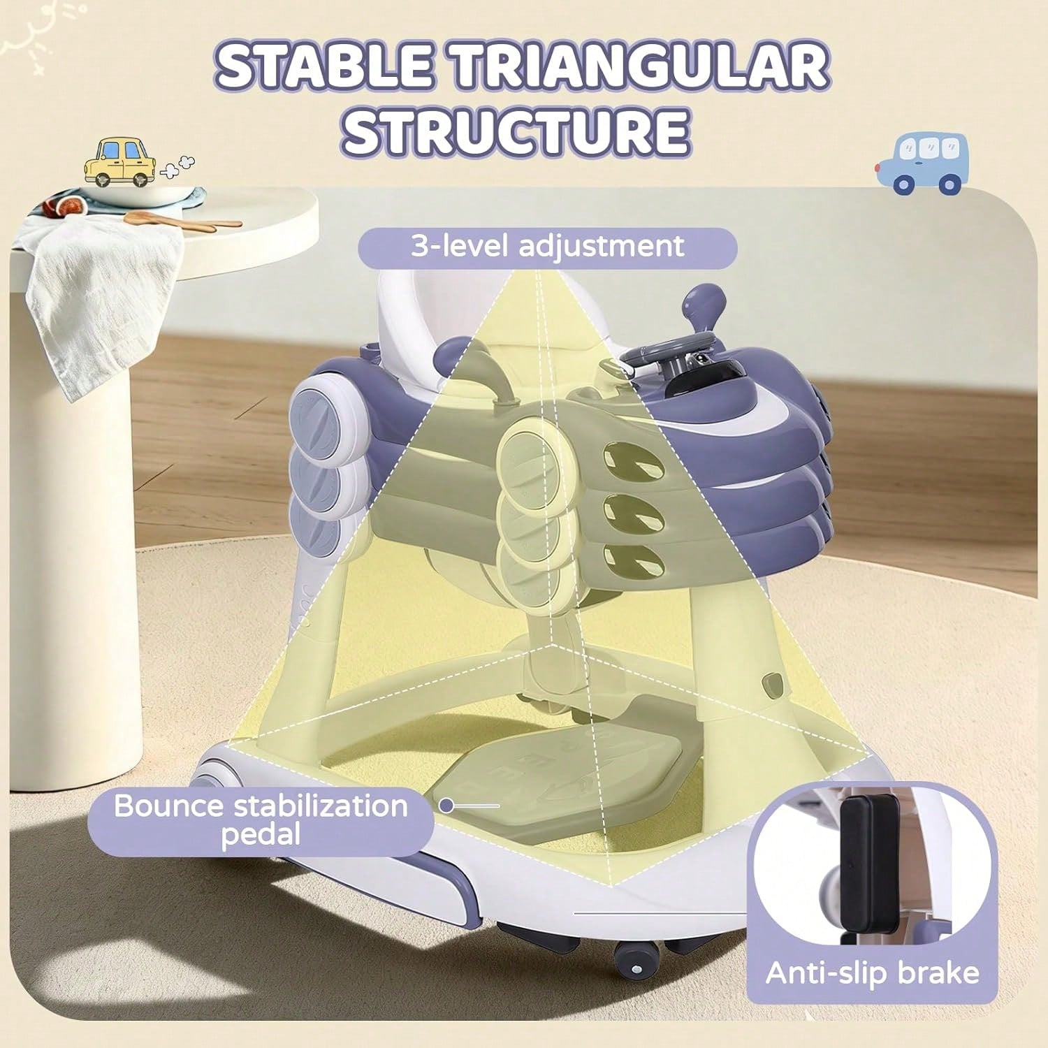 5 In 1 Baby Walker With Rocking, Push & Trolley Modes, Foldable, Steering Wheel, Music, 3 Height Adjustable, Anti-Slip Pads, 6-18 Months,Dark Blue