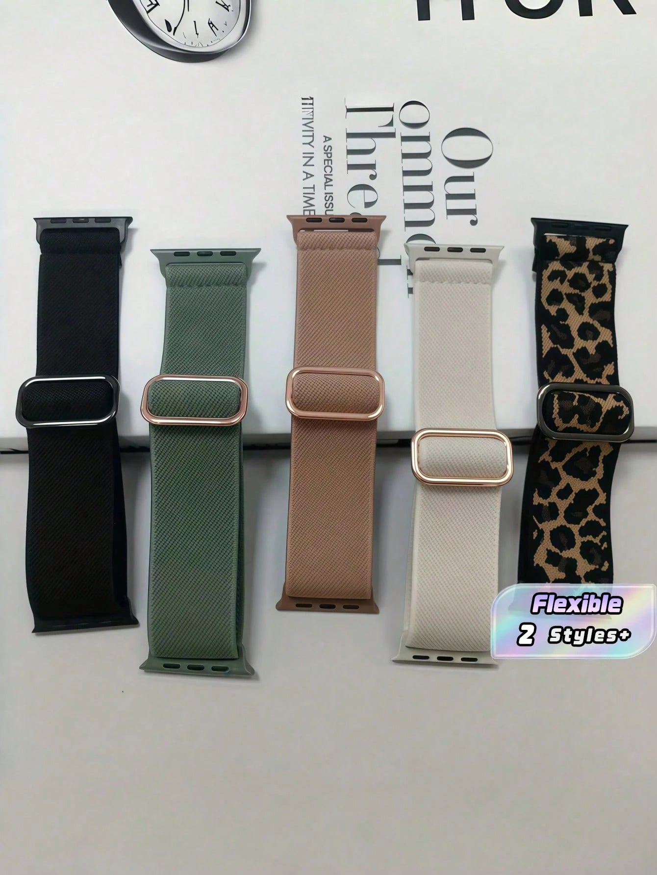 5 Packs Nylon Sport Loop Band For Apple Watch- Stretchy Comfort Strap Compatible With Ultra/SE/Series 10-1, 38-49mm