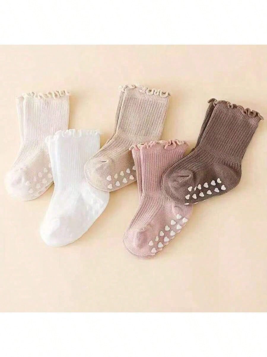 5 Pairs/1 Pair Baby Socks With Non-Slip Silicone Grips, Loose Cuff, Ruffle Princess Socks, Multiple Colors Available, For Baby Girls 0-5 Years Old