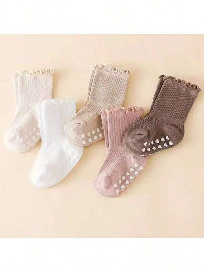 5 Pairs/1 Pair Baby Socks With Non-Slip Silicone Grips, Loose Cuff, Ruffle Princess Socks, Multiple Colors Available, For Baby Girls 0-5 Years Old