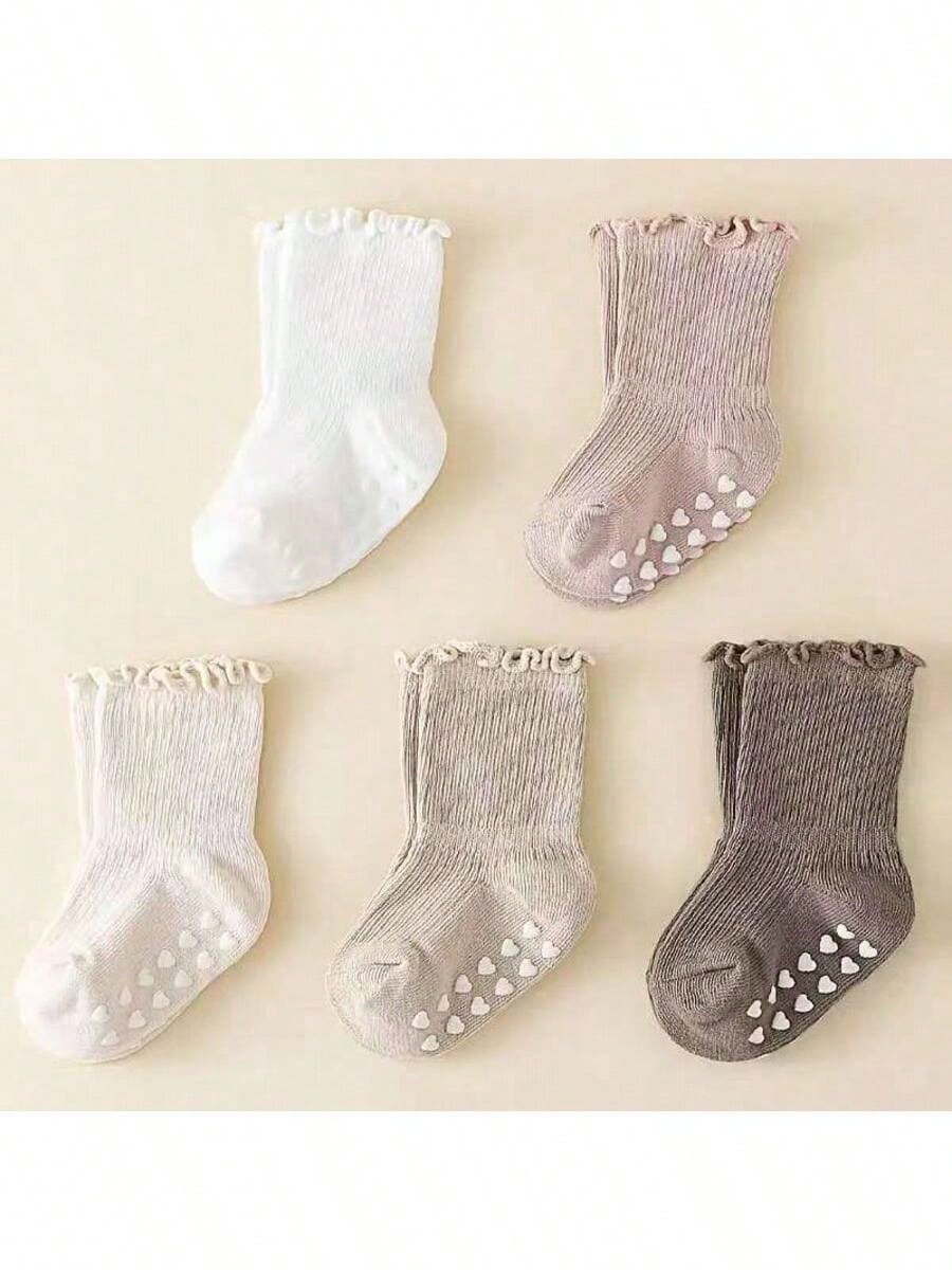 5 Pairs/1 Pair Baby Socks With Non-Slip Silicone Grips, Loose Cuff, Ruffle Princess Socks, Multiple Colors Available, For Baby Girls 0-5 Years Old