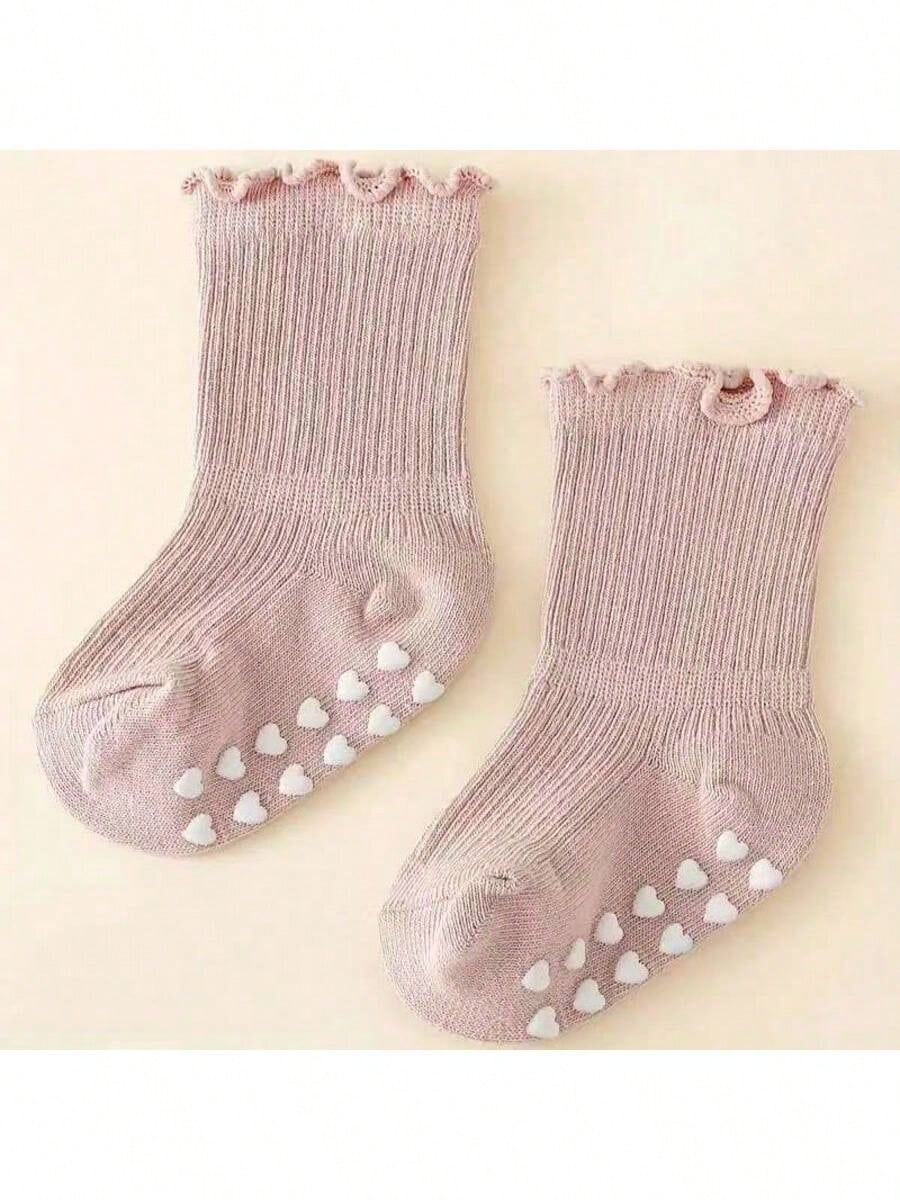 5 Pairs/1 Pair Baby Socks With Non-Slip Silicone Grips, Loose Cuff, Ruffle Princess Socks, Multiple Colors Available, For Baby Girls 0-5 Years Old