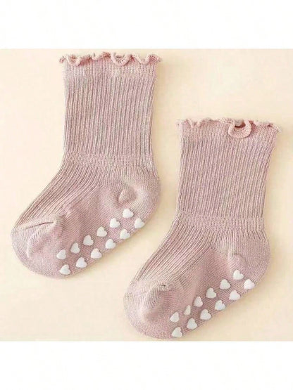 5 Pairs/1 Pair Baby Socks With Non-Slip Silicone Grips, Loose Cuff, Ruffle Princess Socks, Multiple Colors Available, For Baby Girls 0-5 Years Old
