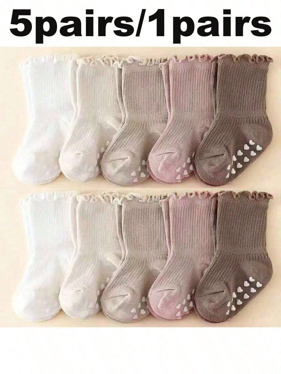 5 Pairs/1 Pair Baby Socks With Non-Slip Silicone Grips, Loose Cuff, Ruffle Princess Socks, Multiple Colors Available, For Baby Girls 0-5 Years Old