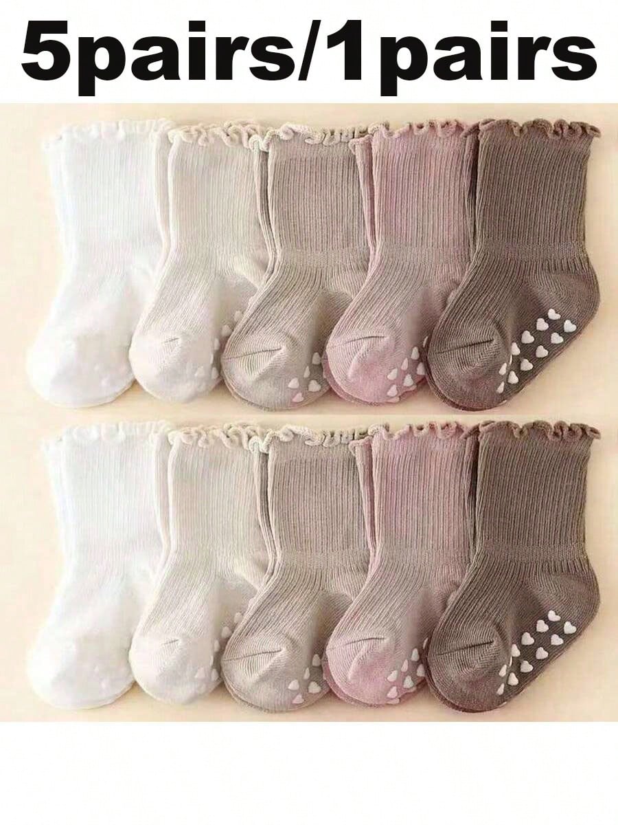5 Pairs/1 Pair Baby Socks With Non-Slip Silicone Grips, Loose Cuff, Ruffle Princess Socks, Multiple Colors Available, For Baby Girls 0-5 Years Old