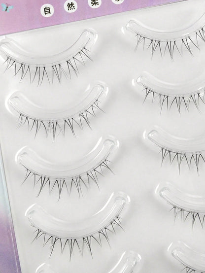 5 Pairs Cartoon Style Lower False Eyelashes Natural & Lengthening Suitable For Cosplay Reusable Create Natural & Lightweight Anime Makeup Look Transparent Lash Bands Suitable For Beginners Daily