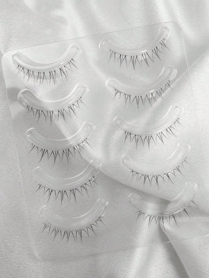 5 Pairs Cartoon Style Lower False Eyelashes Natural & Lengthening Suitable For Cosplay Reusable Create Natural & Lightweight Anime Makeup Look Transparent Lash Bands Suitable For Beginners Daily