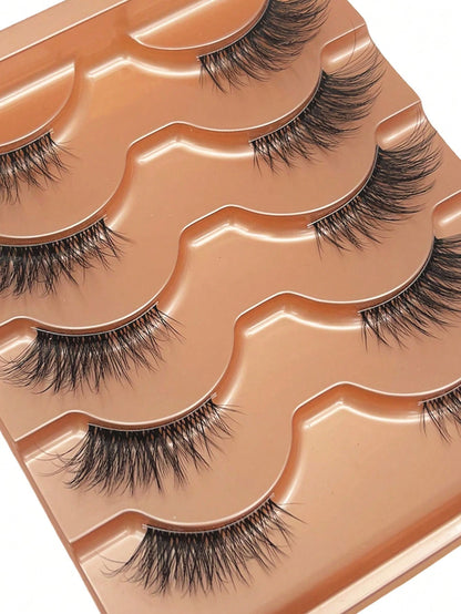 5 Pairs Cat Eye Half-Strip False Eyelashes, 5-10mm D-Curl Fluffy, Natural Looking Reusable Eyelash Extensions For All Occasions