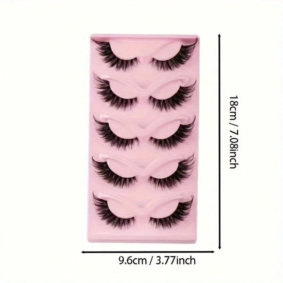 5 Pairs Fox Eye False Eyelashes, Wispy Spiky Winged Cat Eye Lashes, Faux Mink Fluffy Strip Lashes, Dramatic Manga Style Eye Makeup Lashes