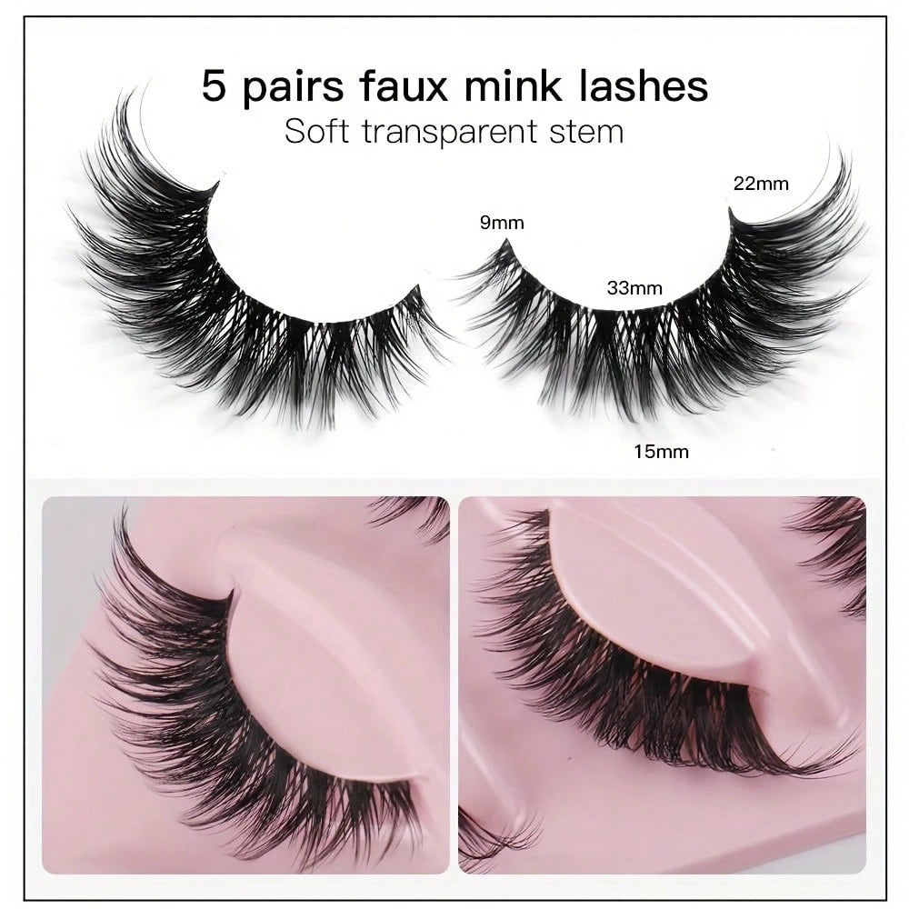 5 Pairs Fox Eye False Eyelashes, Wispy Spiky Winged Cat Eye Lashes, Faux Mink Fluffy Strip Lashes, Dramatic Manga Style Eye Makeup Lashes