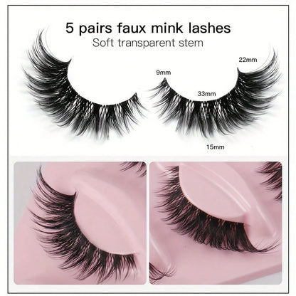 5 Pairs Fox Eye False Eyelashes, Wispy Spiky Winged Cat Eye Lashes, Faux Mink Fluffy Strip Lashes, Dramatic Manga Style Eye Makeup Lashes