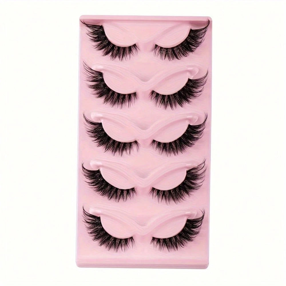 5 Pairs Fox Eye False Eyelashes, Wispy Spiky Winged Cat Eye Lashes, Faux Mink Fluffy Strip Lashes, Dramatic Manga Style Eye Makeup Lashes