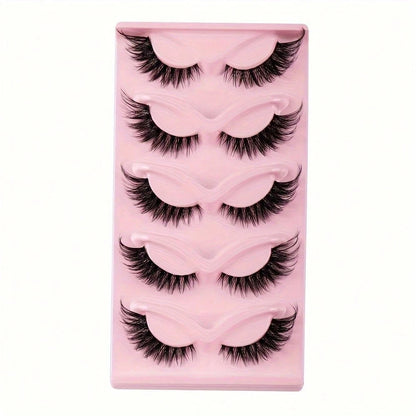 5 Pairs Fox Eye False Eyelashes, Wispy Spiky Winged Cat Eye Lashes, Faux Mink Fluffy Strip Lashes, Dramatic Manga Style Eye Makeup Lashes