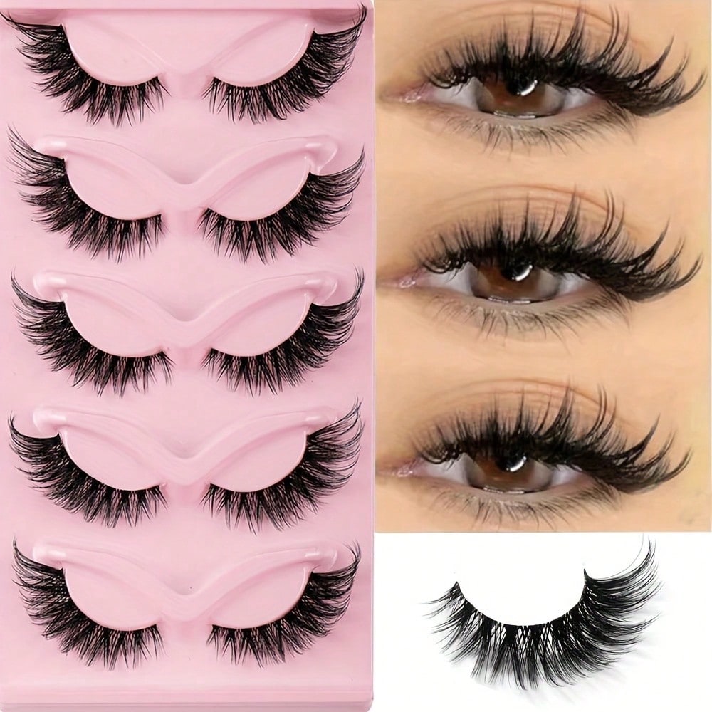 5 Pairs Fox Eye False Eyelashes, Wispy Spiky Winged Cat Eye Lashes, Faux Mink Fluffy Strip Lashes, Dramatic Manga Style Eye Makeup Lashes