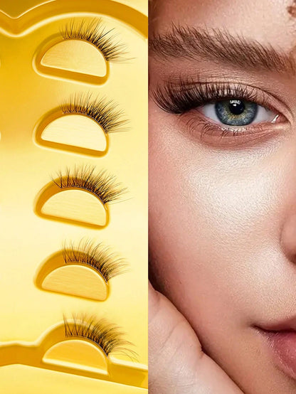 5 Pairs Half-Eye False Eyelashes, Strip Eyelashes, 5-10mm Length, D Curl, Lengthening False Eyelashes, Natural Thin False Eyelashes, Reusable False Eyelashes, Easy To Apply, Suitable For Dating, Party
