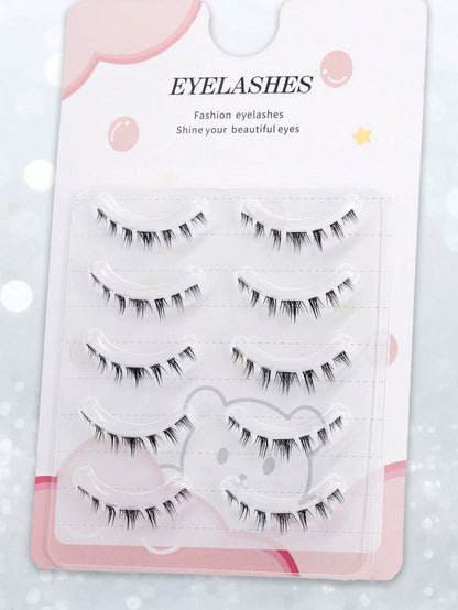 5 Pairs Manga Lower False Eyelashes, Ultra-Soft Fibers, Thin Lash Bands, Vivid Natural Look, Reusable, Light & Comfortable To Wear, Ideal For Asian & Korean Cosplay, Anime Makeup, Professional Makeup