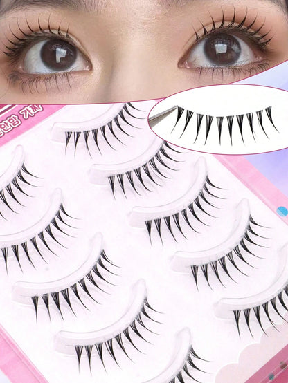 5 Pairs Pointed Tail Cartoon Eye Invisible Stem Eyelashes, Wet Tip Girl Group Style, Natural Curl, Defined Strands, Fresh Sweet Korean-Japanese Big Eye Look, Soft Lightweight Faux Mink