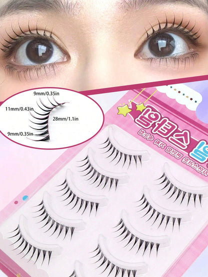 5 Pairs Pointed Tail Cartoon Eye Invisible Stem Eyelashes, Wet Tip Girl Group Style, Natural Curl, Defined Strands, Fresh Sweet Korean-Japanese Big Eye Look, Soft Lightweight Faux Mink