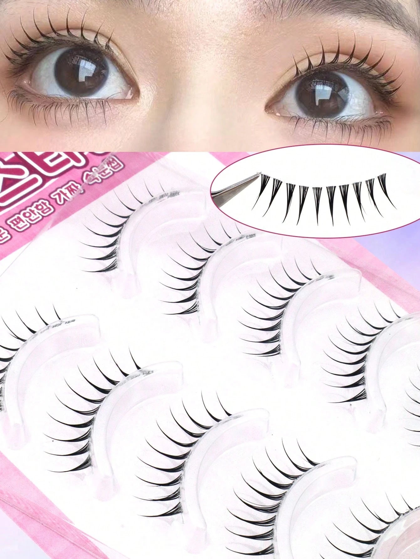 5 Pairs Pointed Tail Cartoon Eye Invisible Stem Eyelashes, Wet Tip Girl Group Style, Natural Curl, Defined Strands, Fresh Sweet Korean-Japanese Big Eye Look, Soft Lightweight Faux Mink