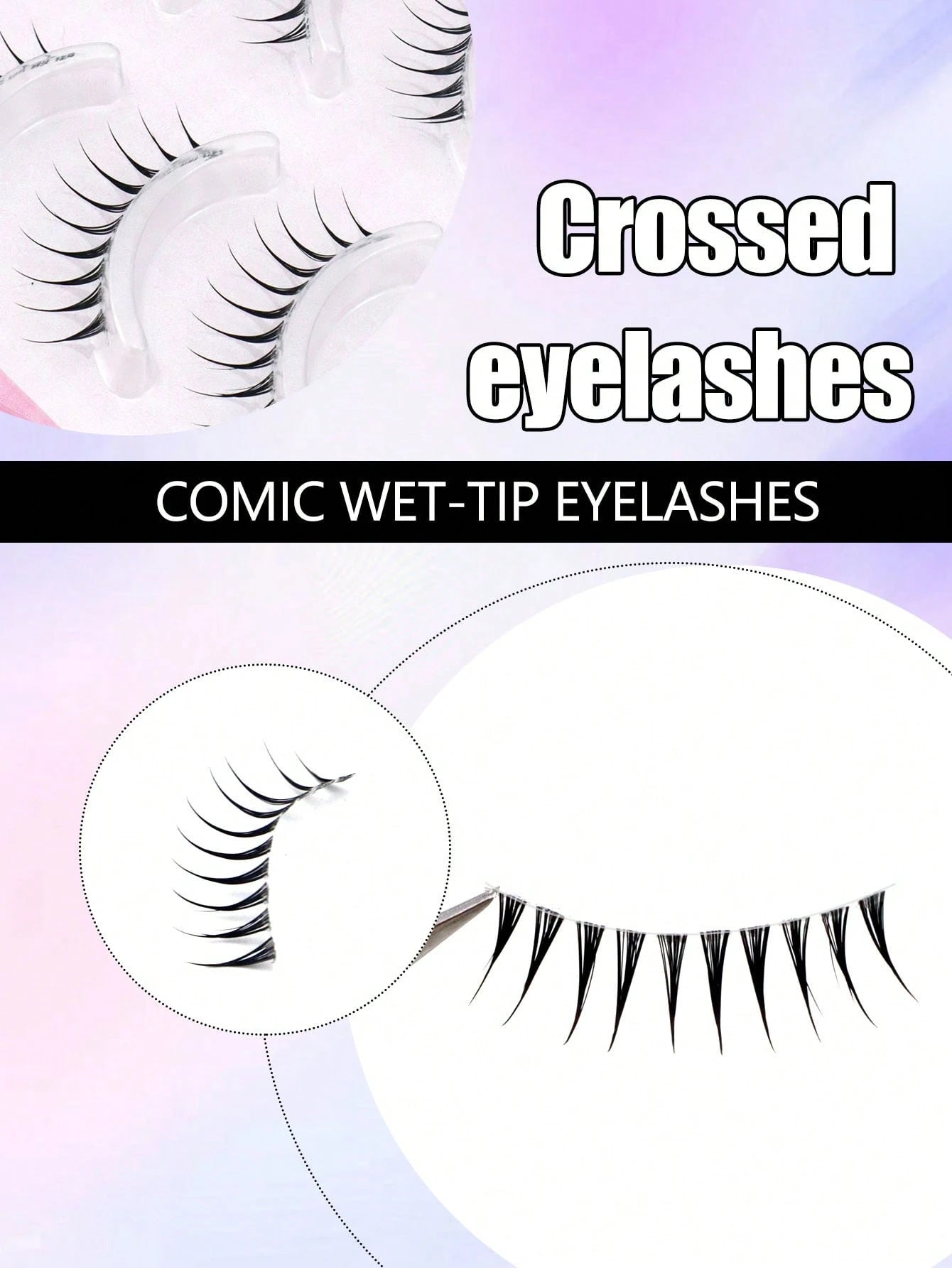 5 Pairs Pointed Tail Cartoon Eye Invisible Stem Eyelashes, Wet Tip Girl Group Style, Natural Curl, Defined Strands, Fresh Sweet Korean-Japanese Big Eye Look, Soft Lightweight Faux Mink