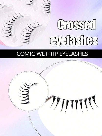 5 Pairs Pointed Tail Cartoon Eye Invisible Stem Eyelashes, Wet Tip Girl Group Style, Natural Curl, Defined Strands, Fresh Sweet Korean-Japanese Big Eye Look, Soft Lightweight Faux Mink