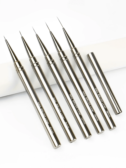 5 PCS Nail Liner DIY Drawing Painting Flower Line Stripes Pen Size 6/9/12/15/18mm Metal Handle Nail Art Brush With Cover Nail Brushes