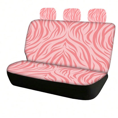 5-Piece/2-Piece Light Pink Zebra Print Minimalist High-Elastic Fabric Car Seat Covers, Full Car Seat Protection, Luxury Sweet Cool Personalized Car Accessories, Anti-Dust And Stain-Resistant Fabric, S