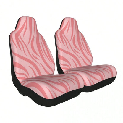 5-Piece/2-Piece Light Pink Zebra Print Minimalist High-Elastic Fabric Car Seat Covers, Full Car Seat Protection, Luxury Sweet Cool Personalized Car Accessories, Anti-Dust And Stain-Resistant Fabric, S