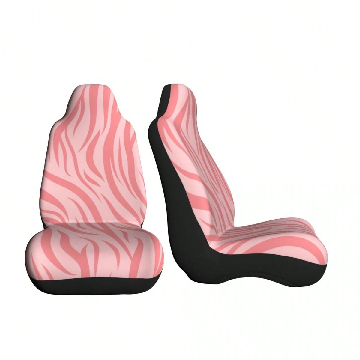 5-Piece/2-Piece Light Pink Zebra Print Minimalist High-Elastic Fabric Car Seat Covers, Full Car Seat Protection, Luxury Sweet Cool Personalized Car Accessories, Anti-Dust And Stain-Resistant Fabric, S