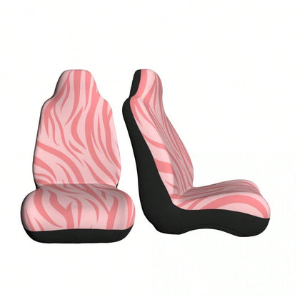 5-Piece/2-Piece Light Pink Zebra Print Minimalist High-Elastic Fabric Car Seat Covers, Full Car Seat Protection, Luxury Sweet Cool Personalized Car Accessories, Anti-Dust And Stain-Resistant Fabric, S
