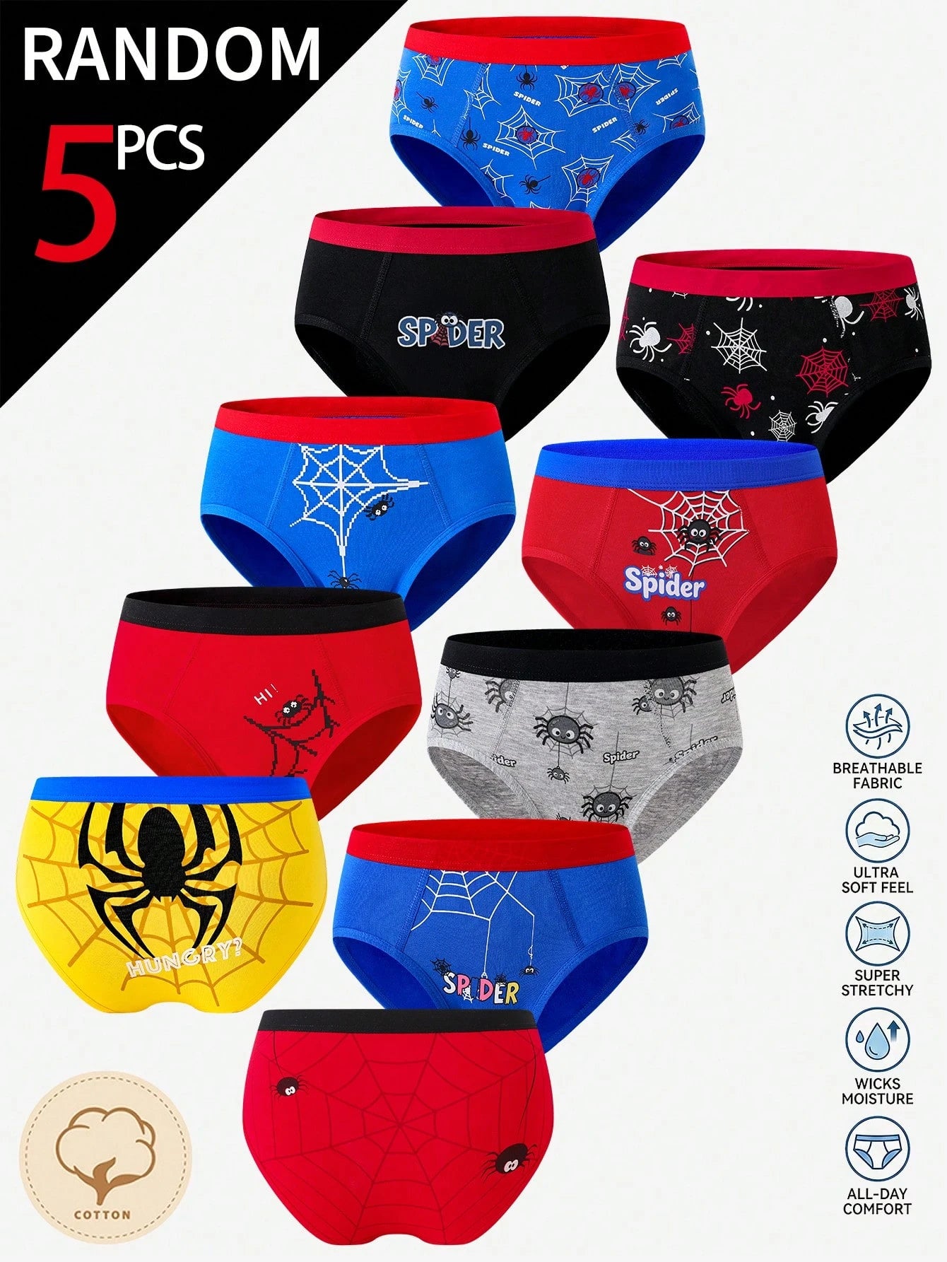 [5 Random Piece] Boys Multi-Colored Soft Triangle Briefs, Simple Stylish Game Console & Football Prints, Comfy Everyday Underwear Suitable For Boys