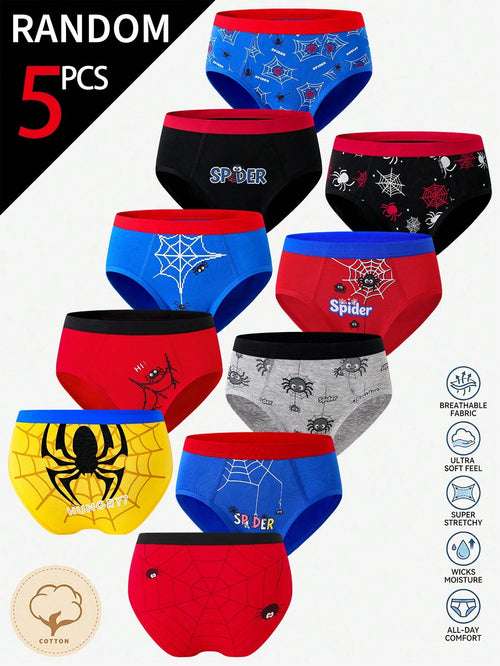 [5 Random Piece] Boys Multi-Colored Soft Triangle Briefs, Simple Stylish Game Console & Football Prints, Comfy Everyday Underwear Suitable For Boys