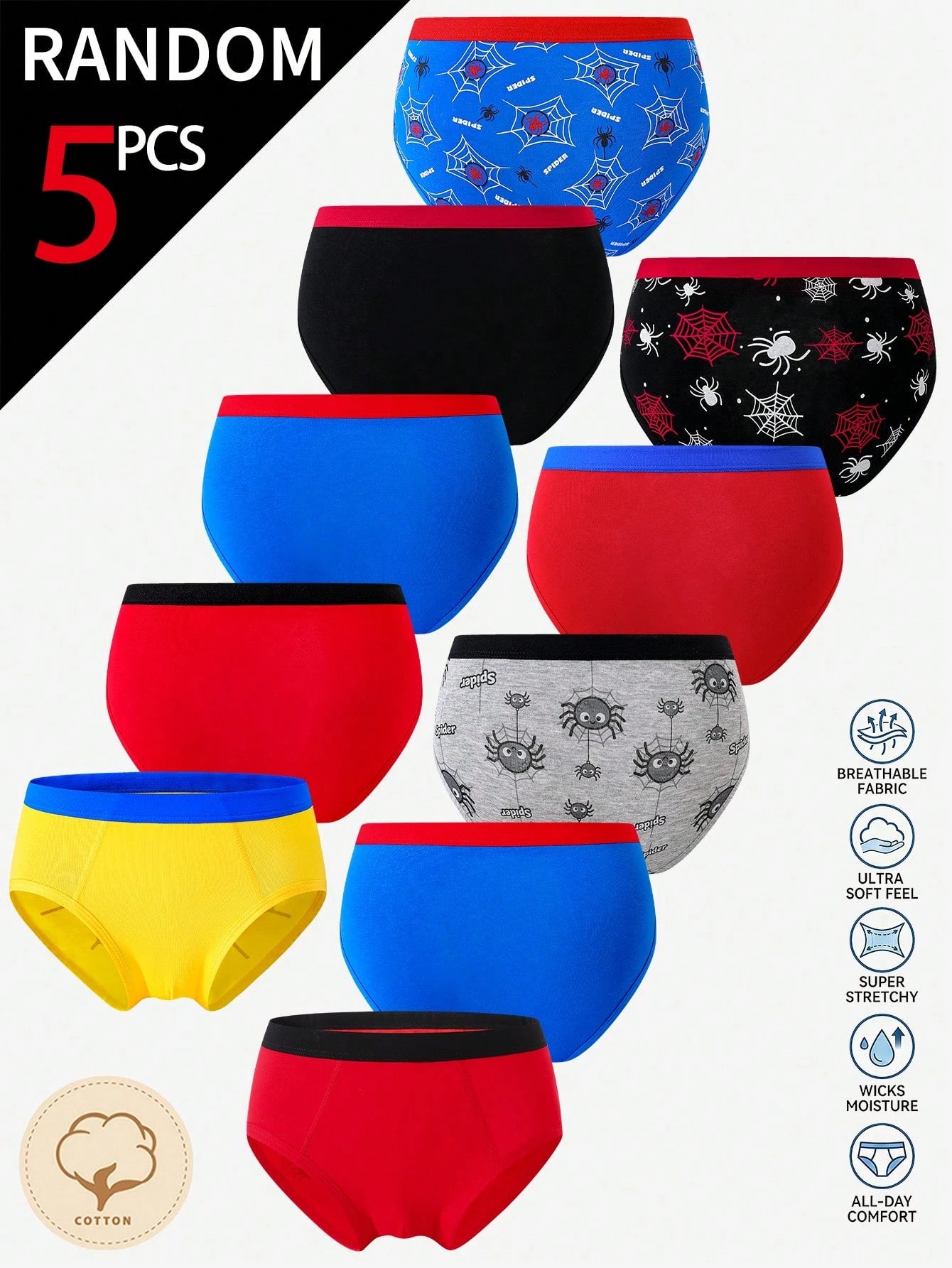 [5 Random Piece] Boys Multi-Colored Soft Triangle Briefs, Simple Stylish Game Console & Football Prints, Comfy Everyday Underwear Suitable For Boys