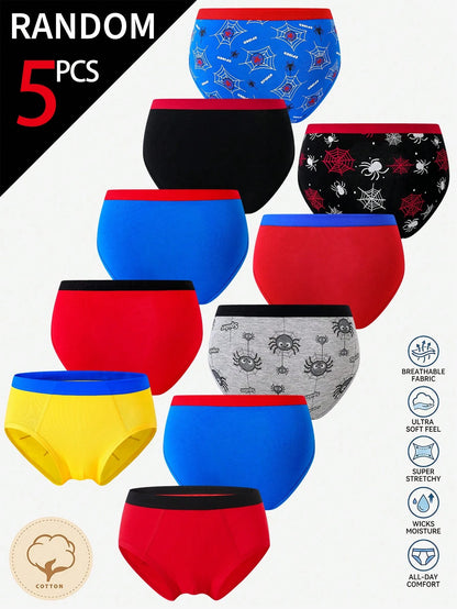[5 Random Piece] Boys Multi-Colored Soft Triangle Briefs, Simple Stylish Game Console & Football Prints, Comfy Everyday Underwear Suitable For Boys