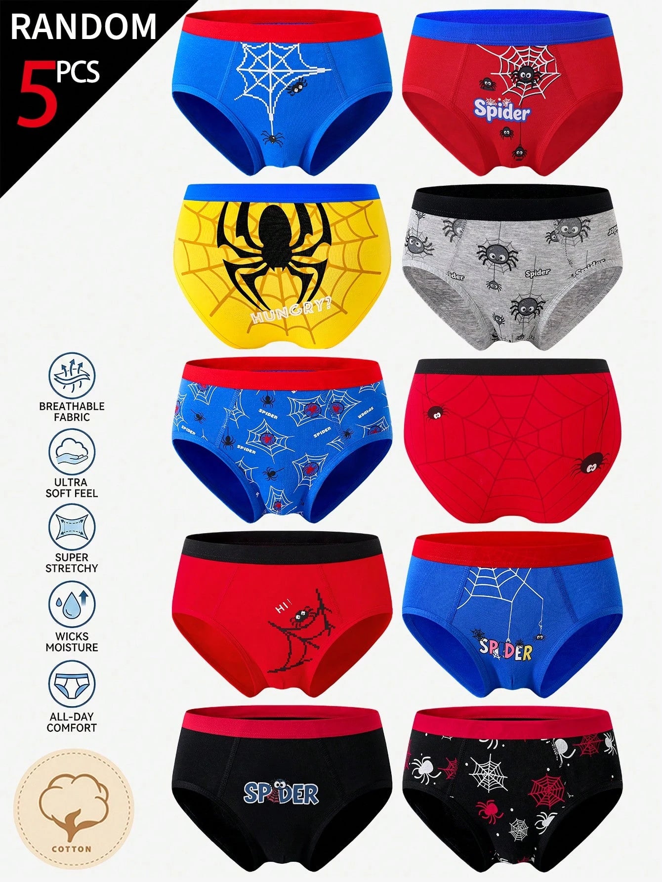 [5 Random Piece] Boys Multi-Colored Soft Triangle Briefs, Simple Stylish Game Console & Football Prints, Comfy Everyday Underwear Suitable For Boys
