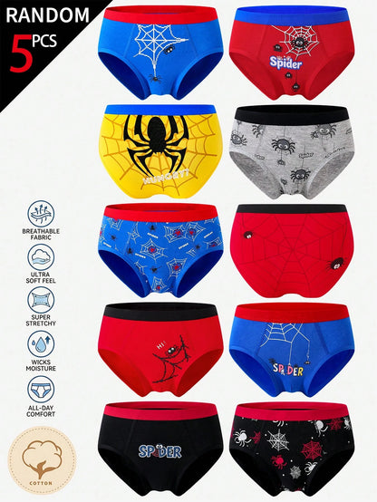 [5 Random Piece] Boys Multi-Colored Soft Triangle Briefs, Simple Stylish Game Console & Football Prints, Comfy Everyday Underwear Suitable For Boys