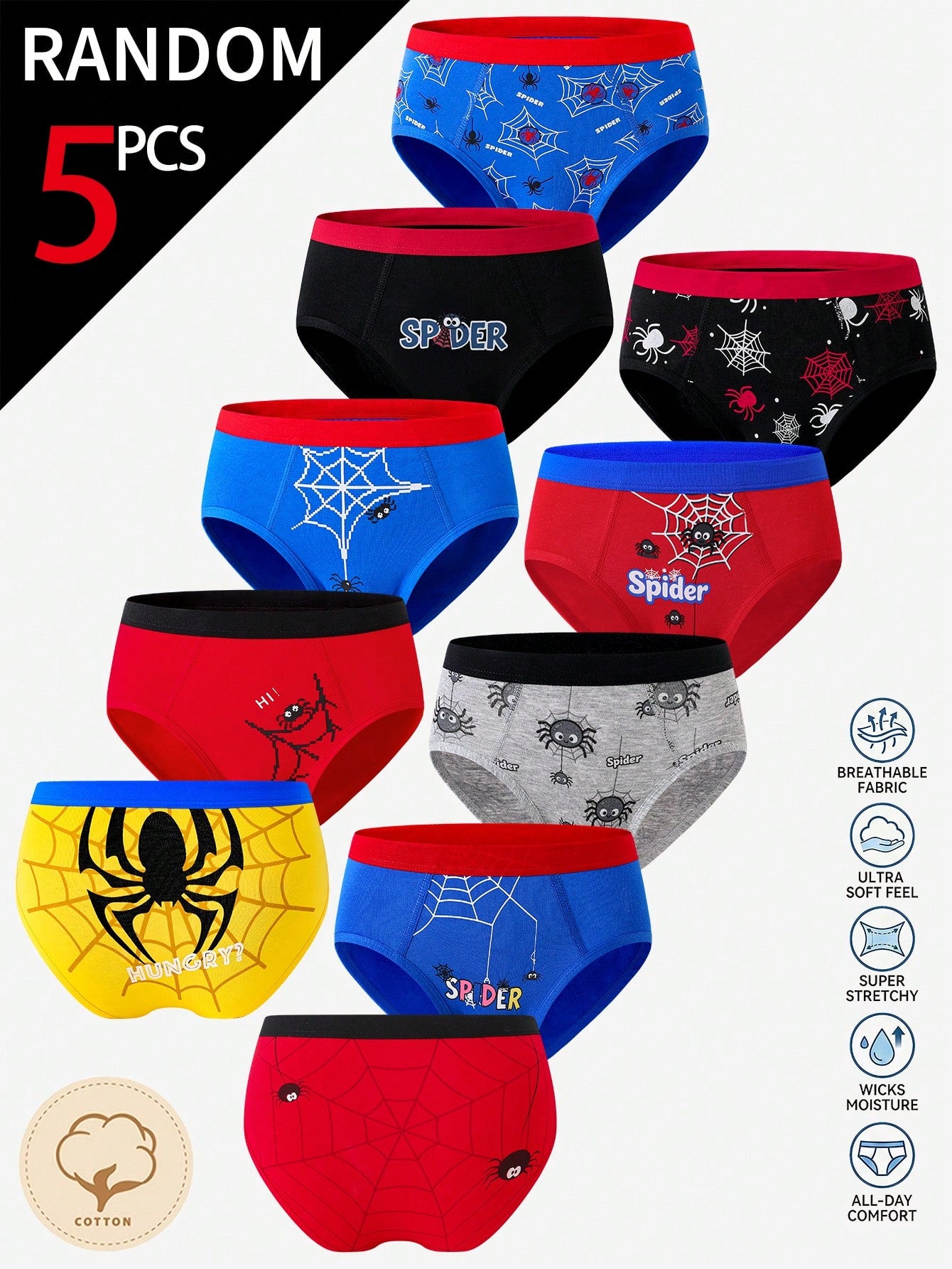 [5 Random Piece] Boys Multi-Colored Soft Triangle Briefs, Simple Stylish Game Console & Football Prints, Comfy Everyday Underwear Suitable For Boys