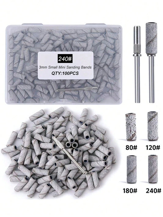 50/100pcs/Box Mini Nail Files, 3mm Mini Sanding Rings (80# 120# 180# 240#), Electric Nail Grinder Bits, Manicure Accessories Tools, Cuticle Remover